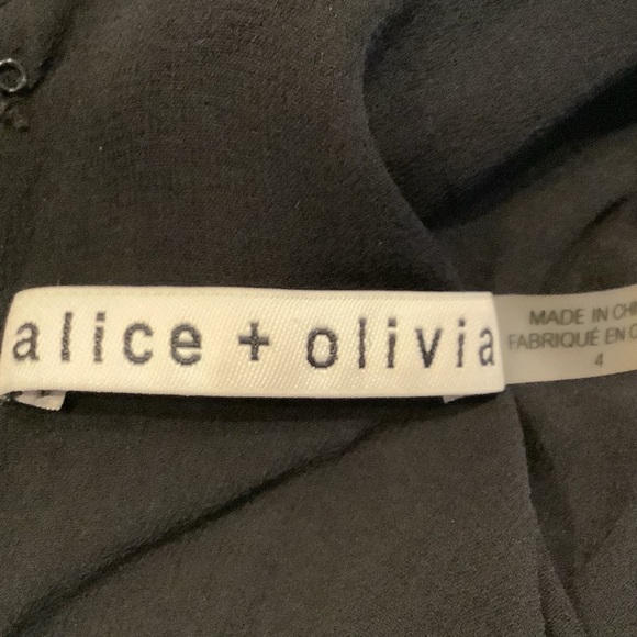 Alice Olivia Geena Dress Size 4 Black Asymmetrical V-Neck Short Sleeves - Picture 14 of 16